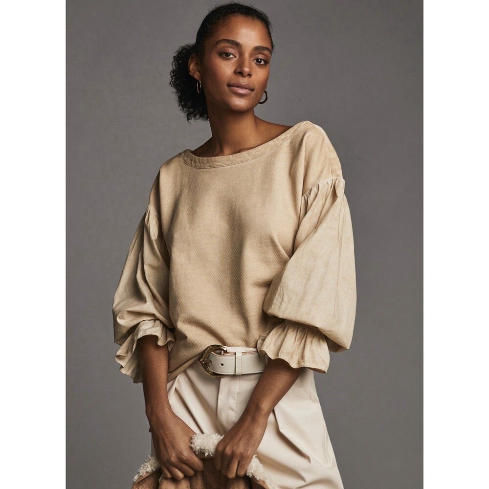 Anthropologie Womens Pilcro Mixed Media Pullover Top Size Small Brown Shirt